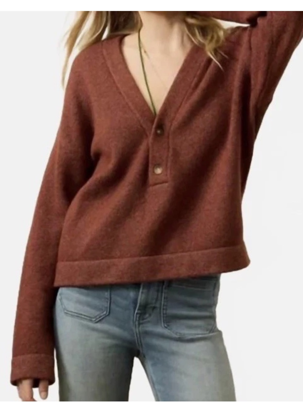NWT Faherty Jackson V Neck Popover Sweater Medium M Smoked Paprika Cotton Blend